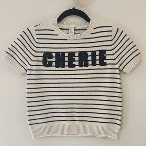 Forever 21 S Cherie Short Sleeve Black & White Parisian Chic Striped Knit Top